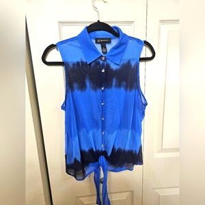 Inc sheer button up tie tank top